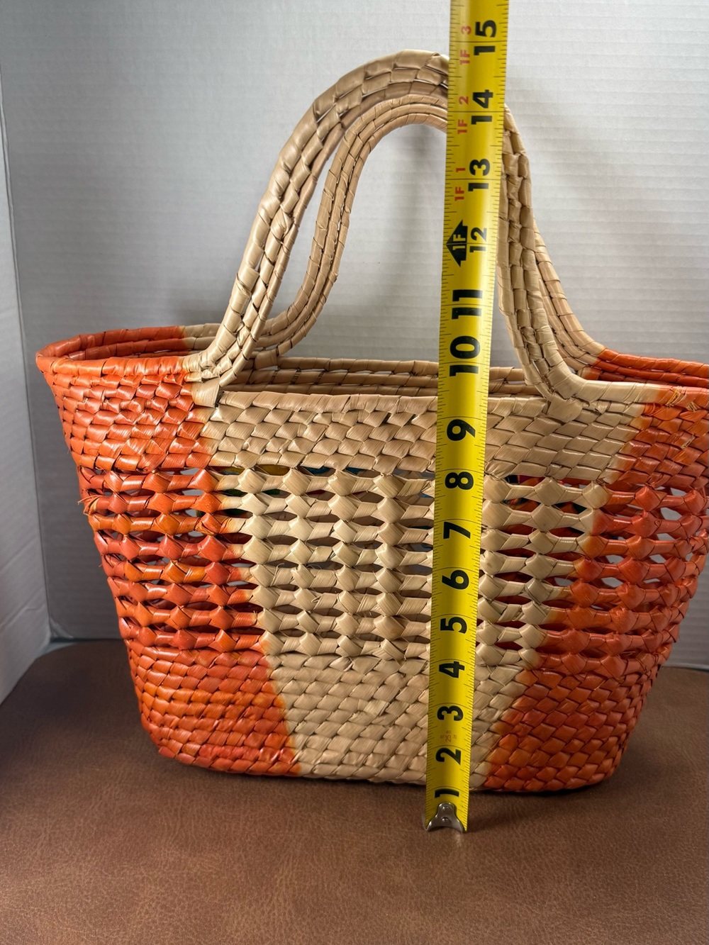 Orange and Natural Floral Embroidered Straw Tote - Picture 3 of 6